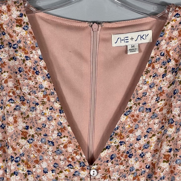 Pink Boho Ditsy Dress Size Medium Floral Ruffle Skirt Corset Button Up Bodice - Picture 4 of 10